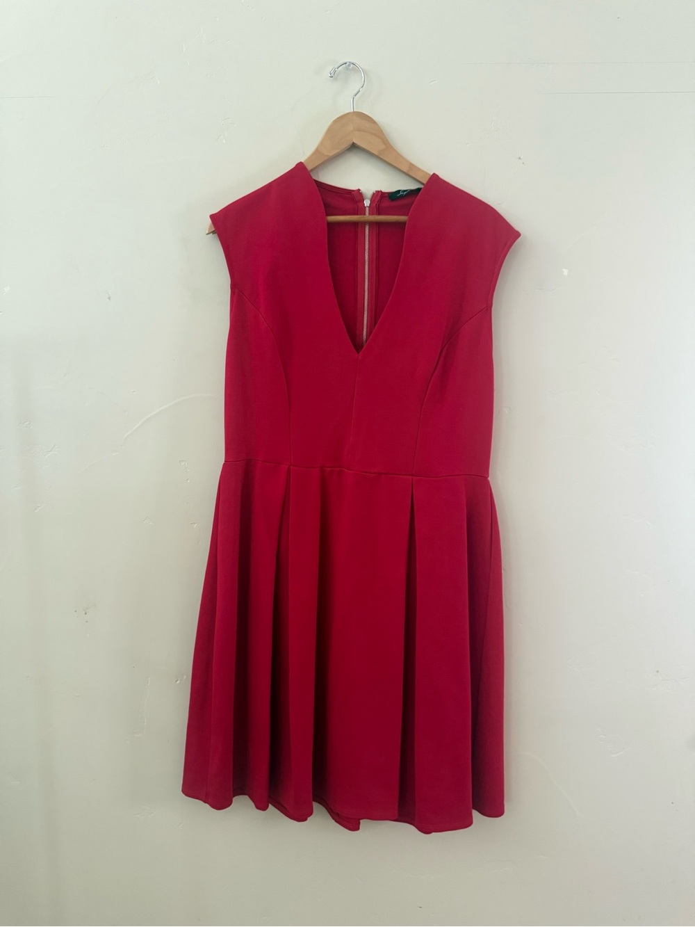 Soprano Crimson V-Neck Pleated Mini Dress